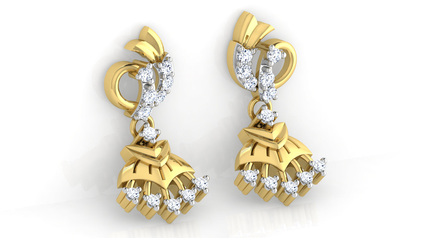 Swinging Stones Artificial Diamond Gold Danglers Bottom View Best lab Grown Diamond jewelry at Chennai