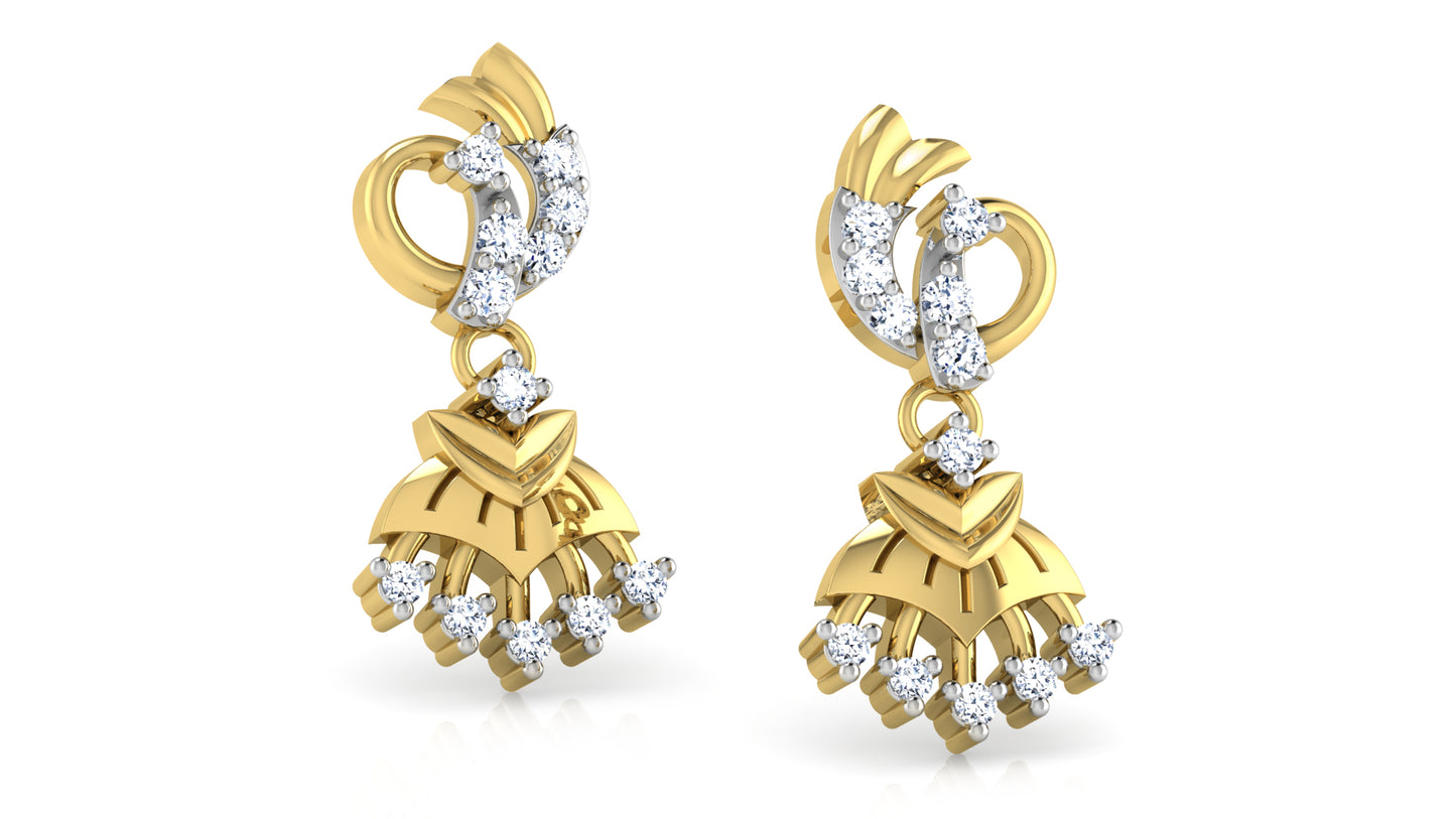 Swinging Stones Artificial Diamond Gold Danglers . Best lab Grown Diamond jewelry at Chennai