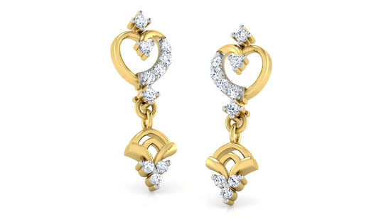 Thumping Hearts Synthetic Diamond Gold Danglers Jewelry Order Online and Shop at Diahart