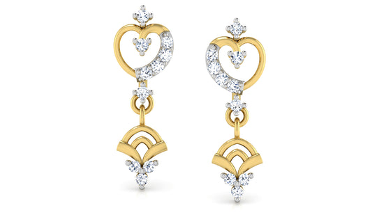 Thumping Hearts Synthetic Diamond Gold Danglers Front View