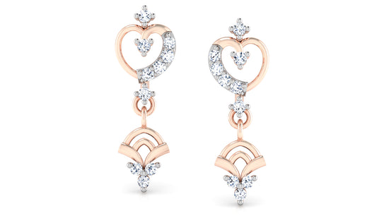 Thumping Hearts Synthetic Diamond Rose Gold Danglers Front View