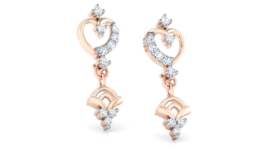 Thumping Hearts Synthetic Diamond Rose Gold Danglers . Best Lab Grown diamond in chennai