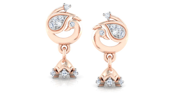 Bird Bliss Synthetic Diamond Rose Gold Danglers Front View .Best Synthetic Diamond Jewelry in Chennai 