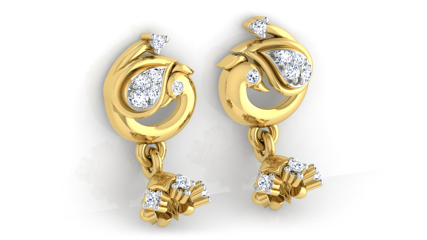 Bird Bliss Synthetic Diamond Gold Danglers Bottom View .Best Synthetic Diamond Jewelry in Chennai 