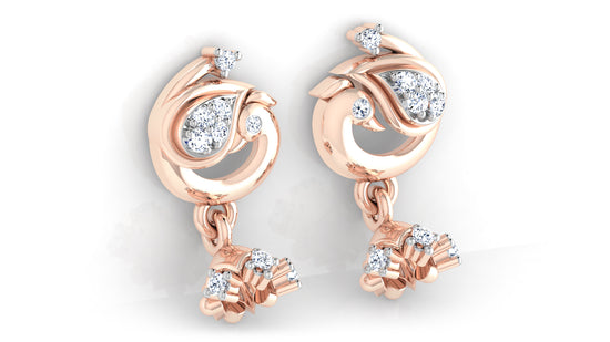 Bird Bliss Synthetic Diamond Rose Gold Danglers Bottom View .Best Synthetic Diamond Jewelry in Chennai 