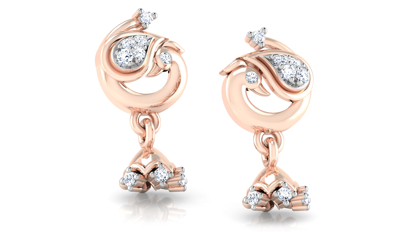 Bird Bliss Synthetic Diamond Rose Gold Danglers  .Best Synthetic Diamond Jewelry in Chennai 