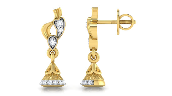 Bell Wonders Lab Grown Diamond Gold Danglers Front and Side View . Best Lab Grown Diamond Jewelry at Diahart