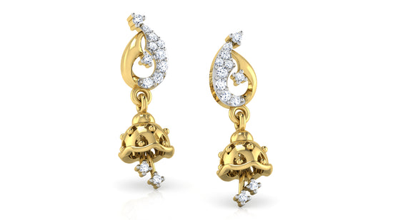 Chiming Bells Lab Grown Diamond Gold Danglers . Best Lab Grown Diamond Jewelry in Chennai