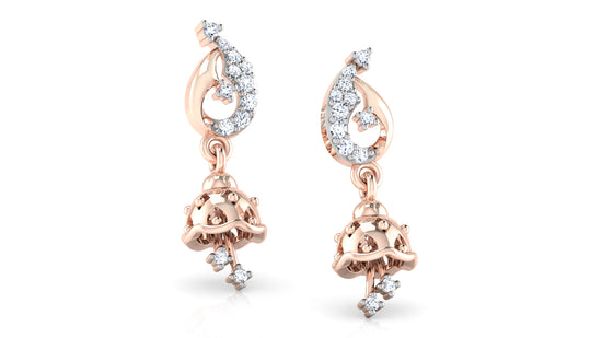 Chiming Bells Lab Grown Diamond Rose Gold Danglers  .Best Lab Grown Diamond Jewelry in Chennai