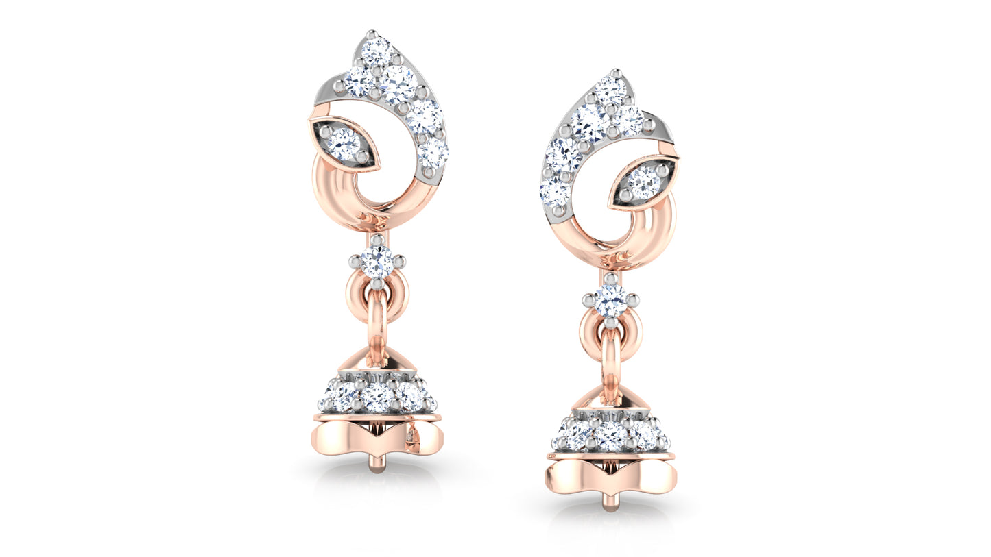 Darling Drops Synthetic Diamond Rose Gold Danglers Front View .Best Synthetic Diamond Jewelry in Chennai