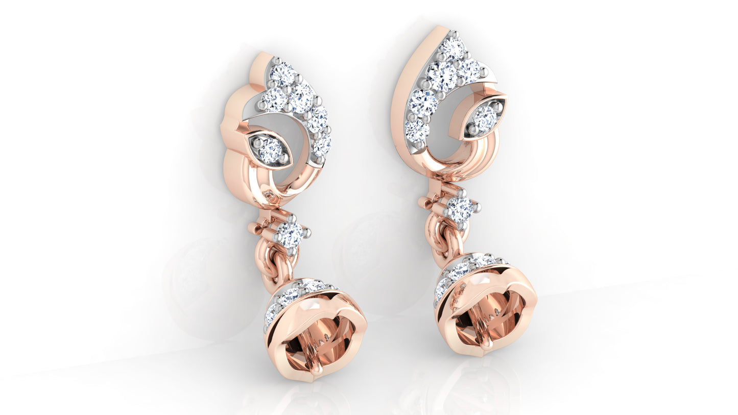 Darling Drops Synthetic Diamond Rose Gold Danglers Bottom View .Best Synthetic Diamond Jewelry in Chennai