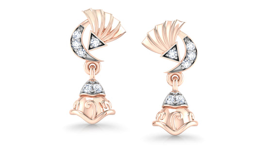 Shell Bell Lab Grown Diamond Rose Gold Danglers Front View. Best Lab Grown Diamond Jewelry in Chennai