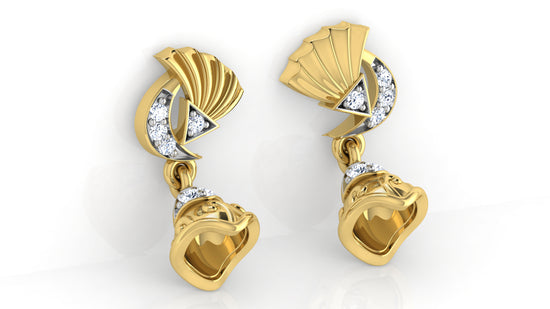 Shell Bell Lab Grown Diamond Gold Danglers Bottom View. Best Lab Grown Diamond Jewelry in Chennai