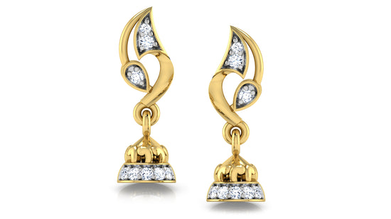 Bell World Artificial Diamond Gold Danglers Front View .Best Artificial Diamond Jewelry in Chennai