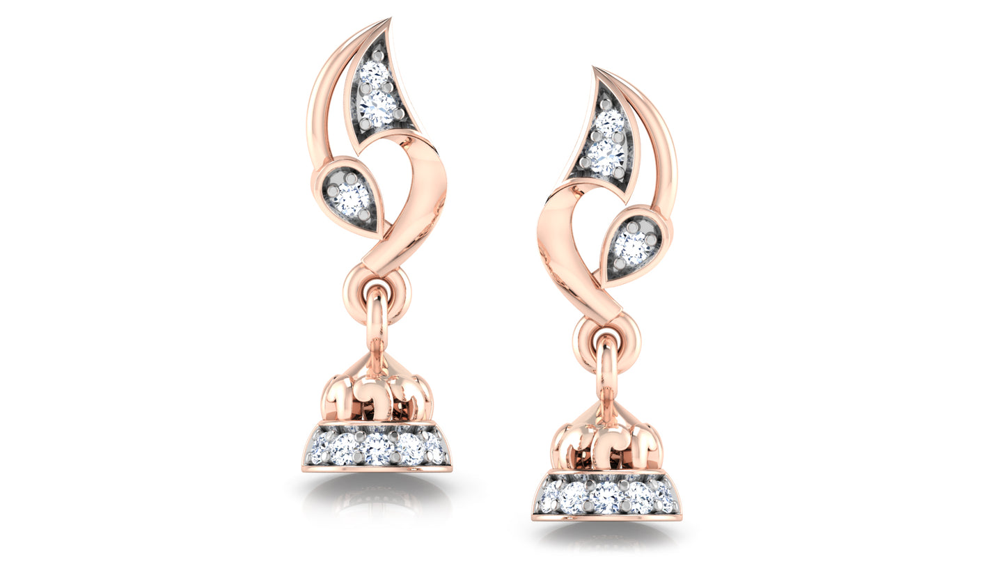 Bell World Artificial Diamond Rose Gold Danglers Front View .Best Artificial Diamond Jewelry in Chennai