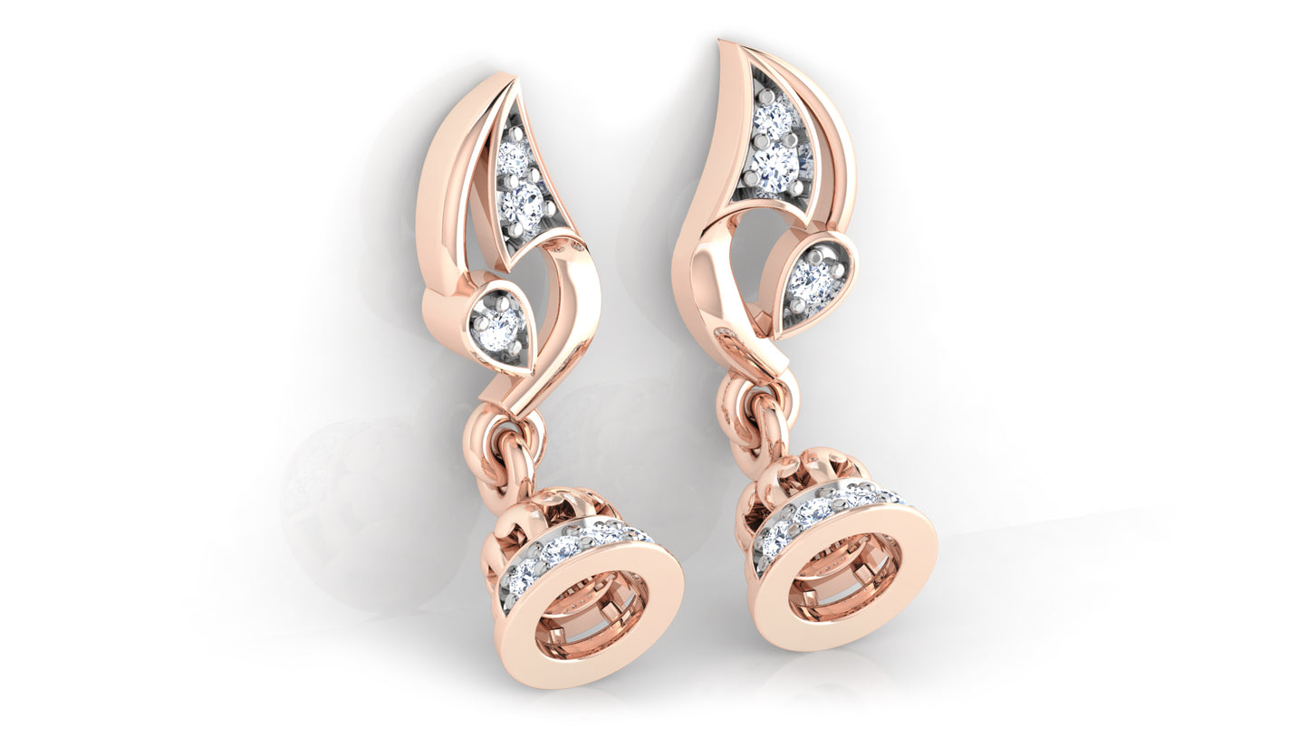 Bell World Artificial Diamond Rose Gold Danglers Front View .Best Artificial Diamond Jewelry in Chennai