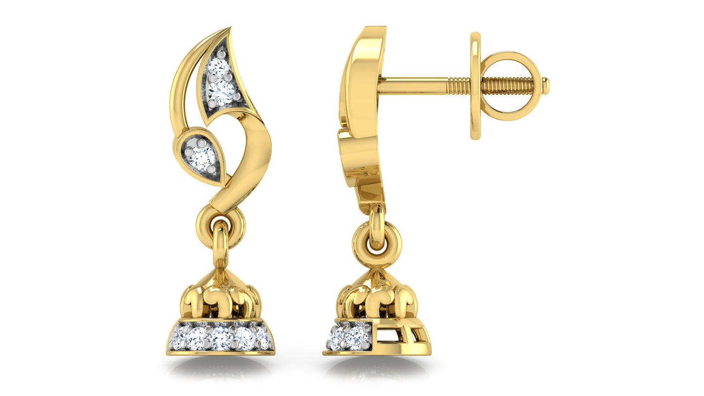 Bell World Artificial Diamond Gold Danglers Front and Side View .Best Artificial Diamond Jewelry in Chennai