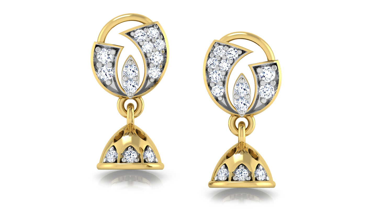 Shop Tinkle Bell Synthetic Diamond Gold Danglers Front View.Best Artificial Diamond Jewelry at Diahart