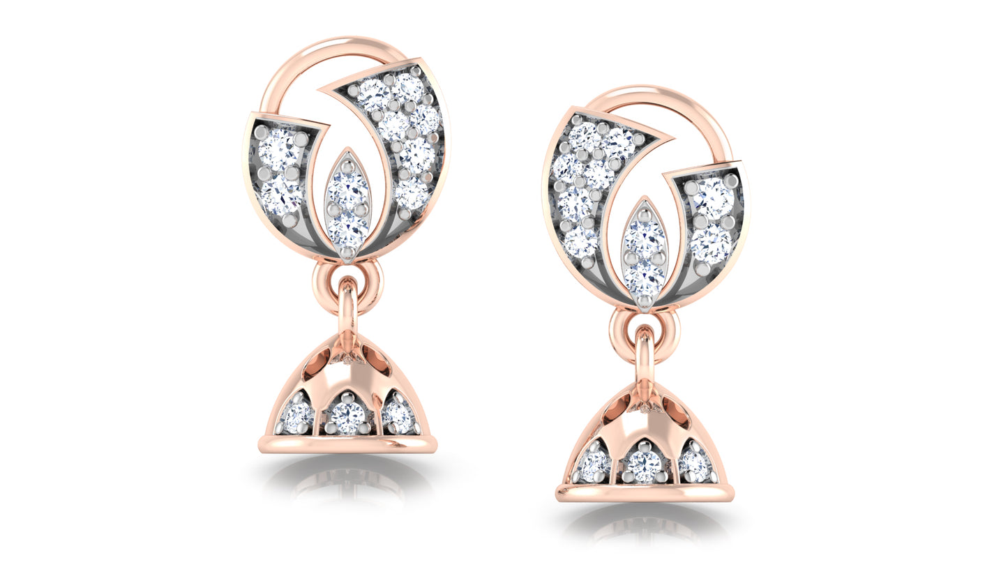 Shop Tinkle Bell Synthetic Diamond Rose Gold Danglers Front View.Best Artificial Diamond Jewelry at Diahart