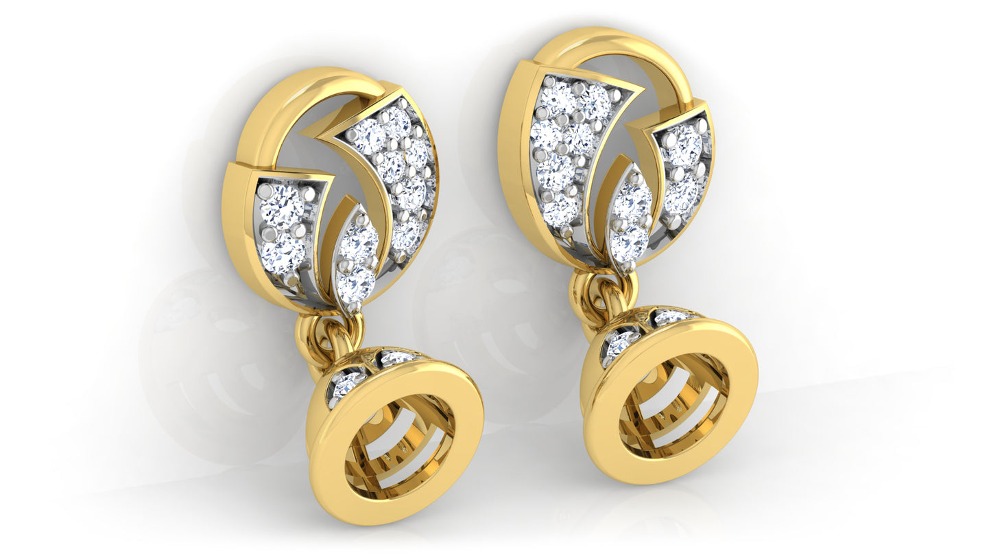 Shop Tinkle Bell Synthetic Diamond Gold Danglers Bottom View.Best Artificial Diamond Jewelry at Diahart