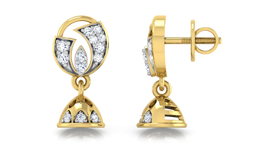 Shop Tinkle Bell Synthetic Diamond Gold Danglers Front and Side View.Best Artificial Diamond Jewelry at Diahart