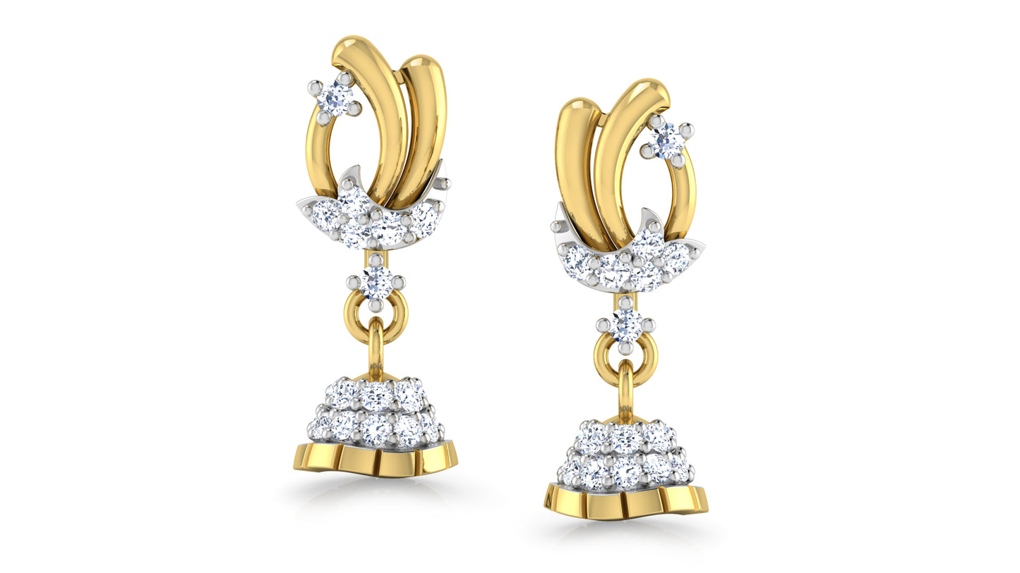 Trendy Drops Synthetic Diamond Gold Danglers Front View