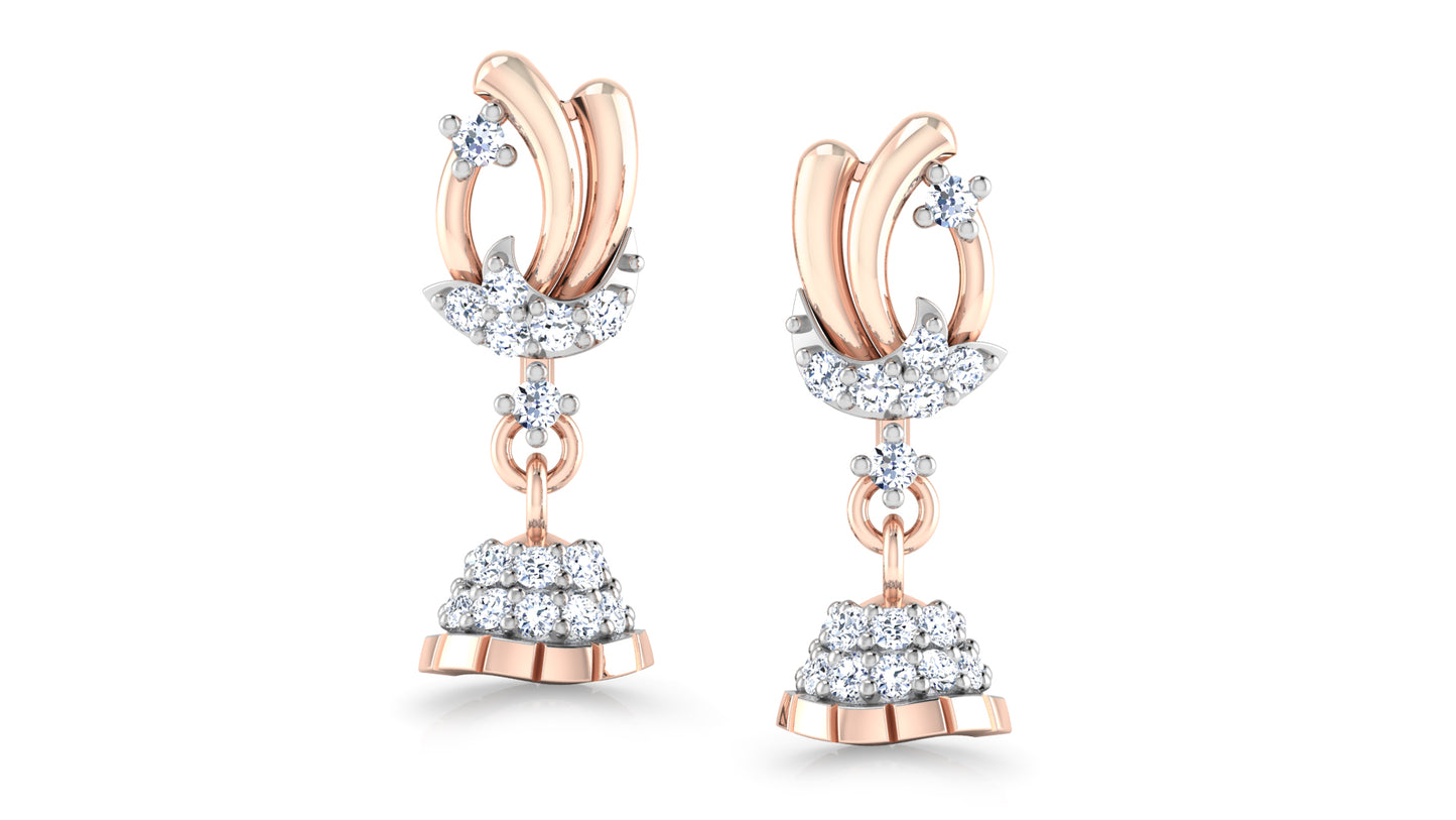 Trendy Drops Synthetic Diamond Rose Gold Danglers Front View