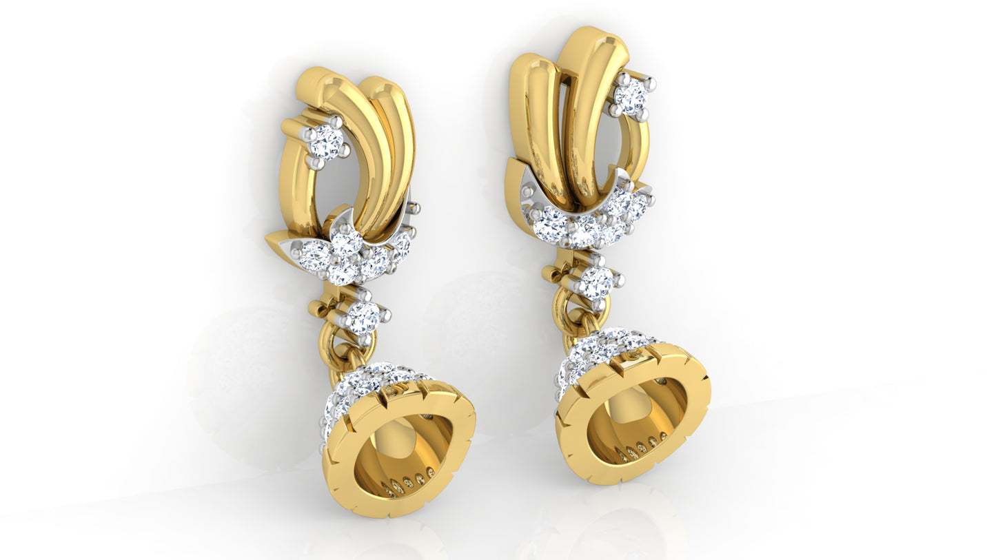 Trendy Drops Synthetic Diamond Gold Danglers Bottom View