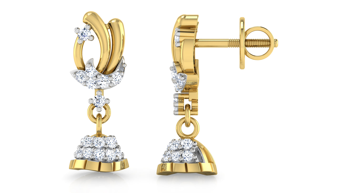 Trendy Drops Synthetic Diamond Gold Danglers Front and Side View