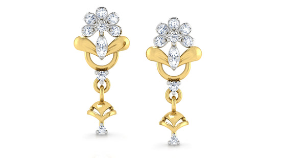 Floral Charms Lab Grown Diamond Gold Danglers Front View