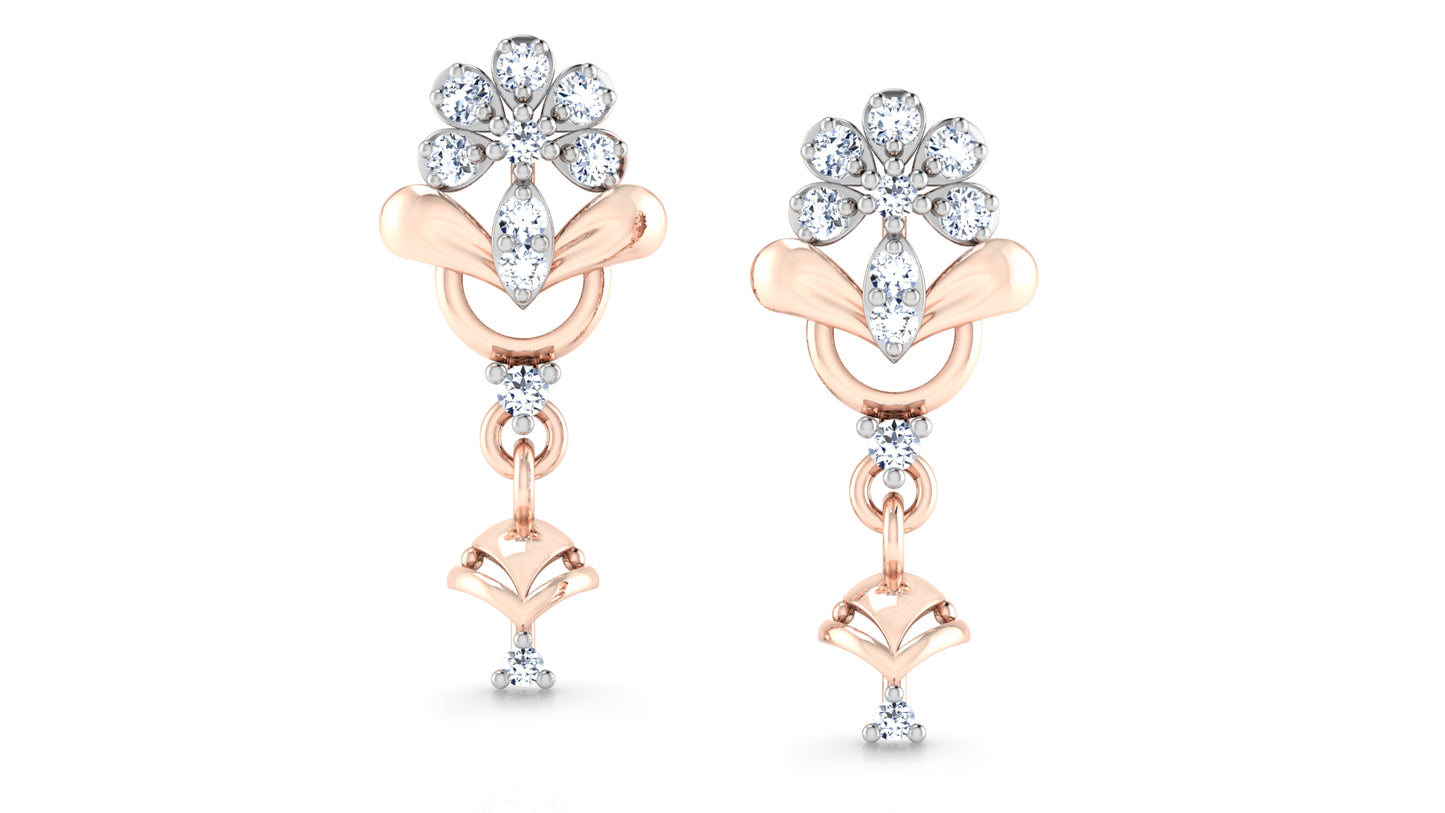 Floral Charms Lab Grown Diamond Rose Gold Danglers Front View