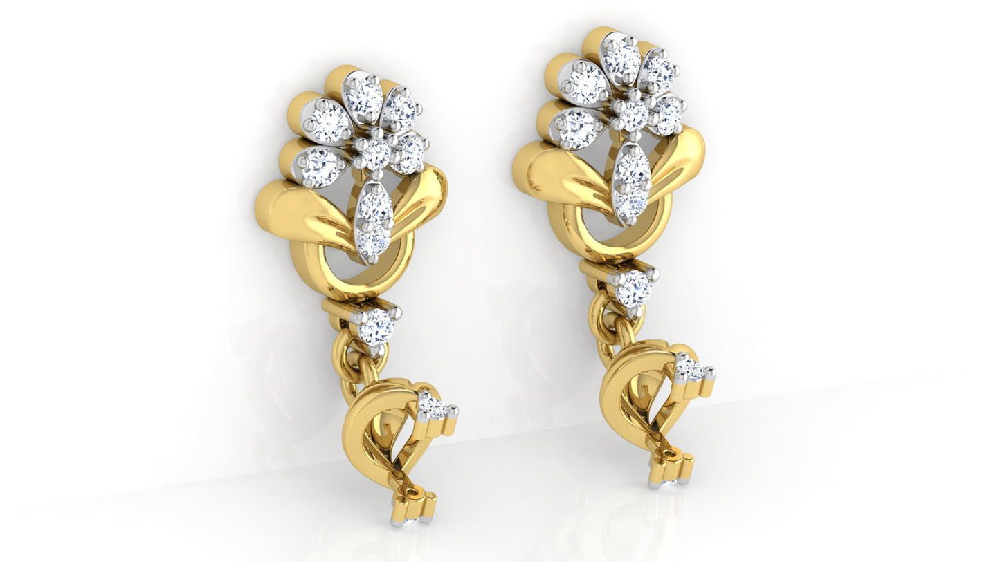 Floral Charms Lab Grown Diamond Rose Gold Danglers Bottom View