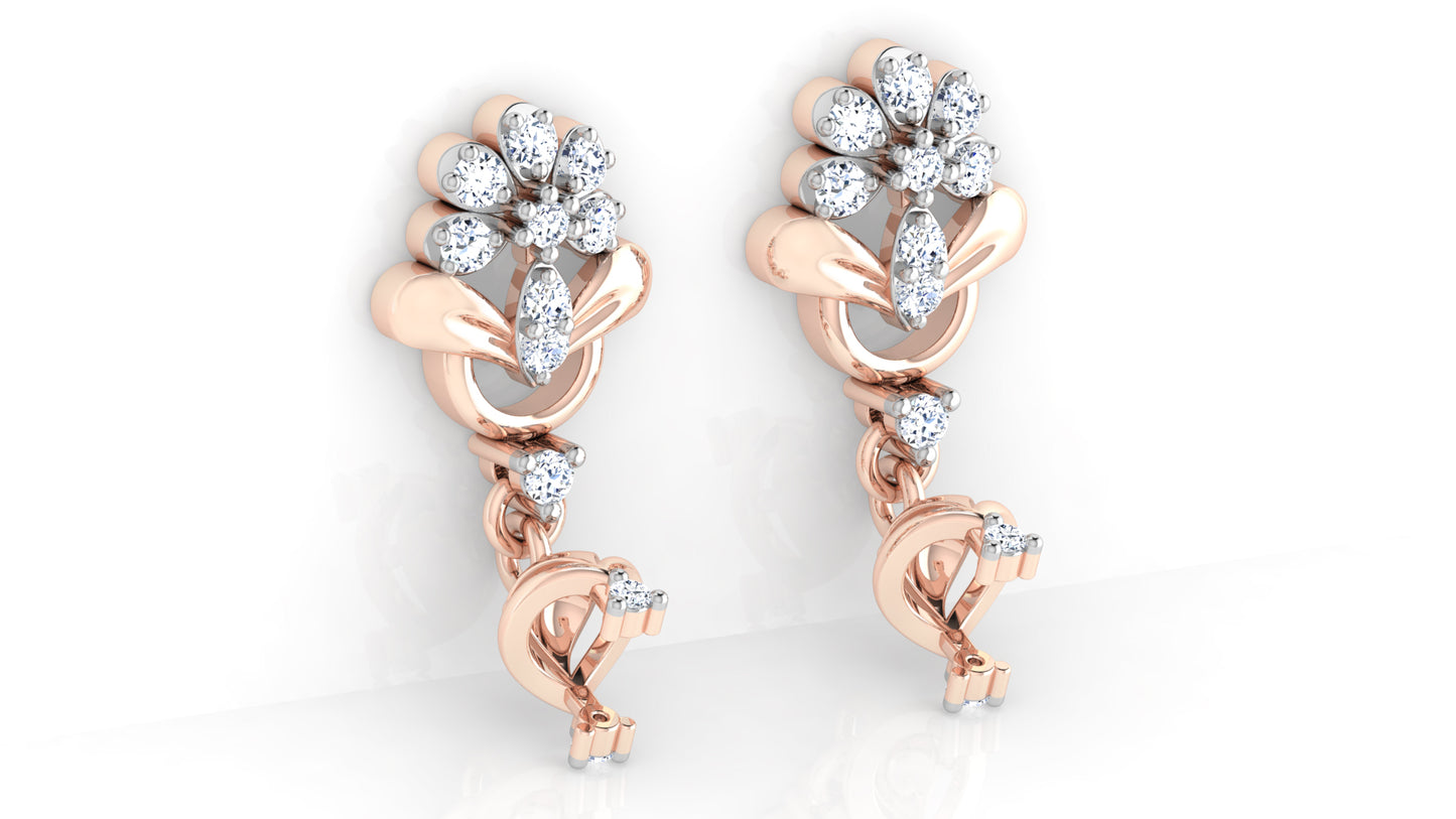 Floral Charms Lab Grown Diamond Rose Gold Danglers Bottom View