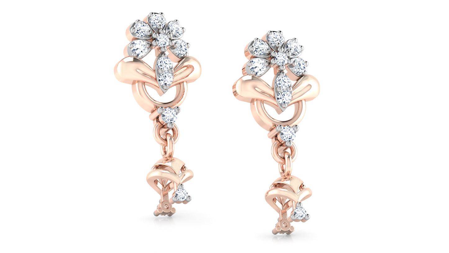 Floral Charms Lab Grown Diamond Rose Gold Danglers Top View