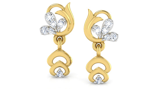 Trumpet Flower Artificial Diamond Gold Danglers Front View