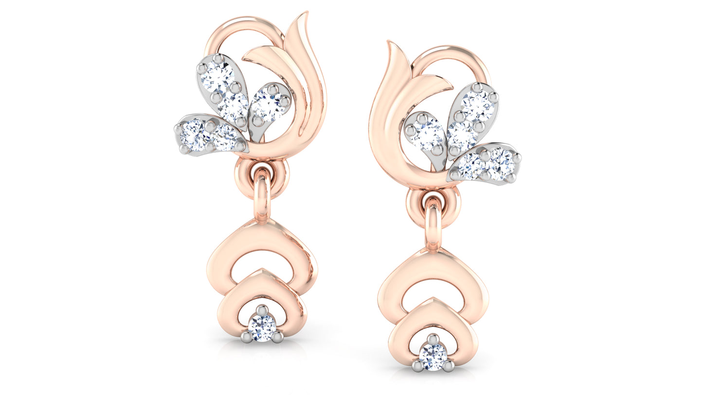 Trumpet Flower Artificial Diamond Rose Gold Danglers 