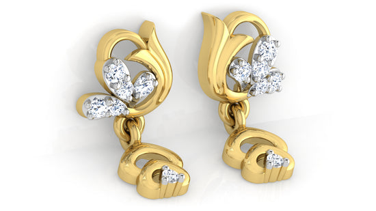 Trumpet Flower Artificial Diamond Gold Danglers Bottom View