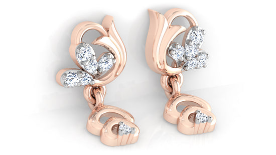 Trumpet Flower Artificial Diamond Rose Gold Danglers Bottom View