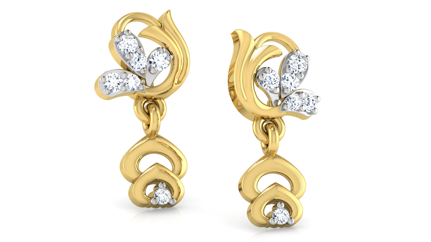 High Quality  and Superb Trumpet Flower Artificial Diamond Gold Danglers 