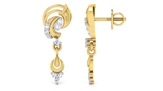 Earthy Elements Synthetic Diamond Gold Danglers Front and Side View