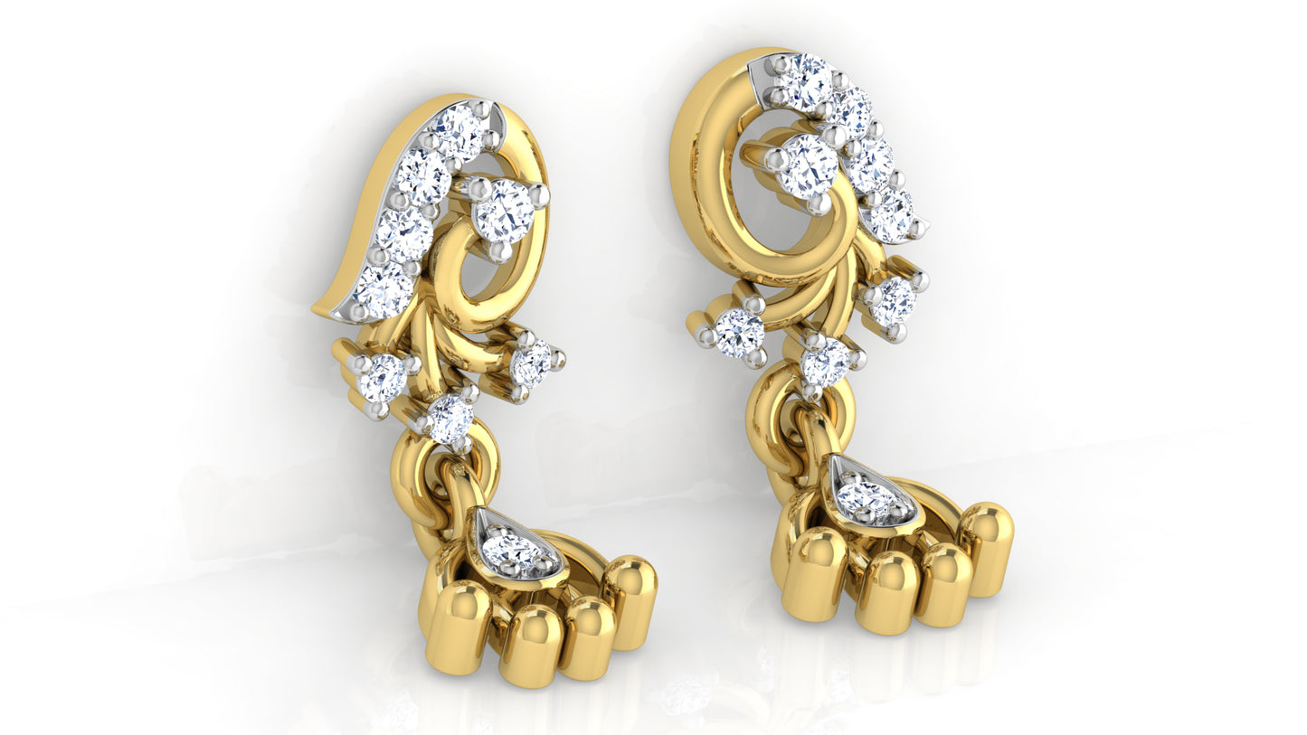 Dreamy Designs Lab Grown Diamond Gold Danglers Bottom View