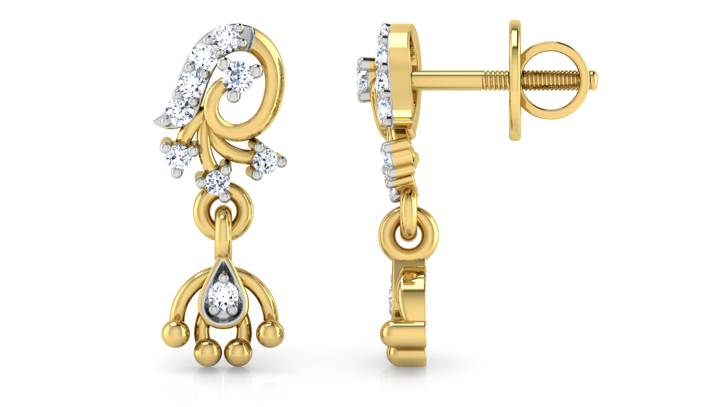 Dreamy Designs Lab Grown Diamond Gold Danglers Front and Side view