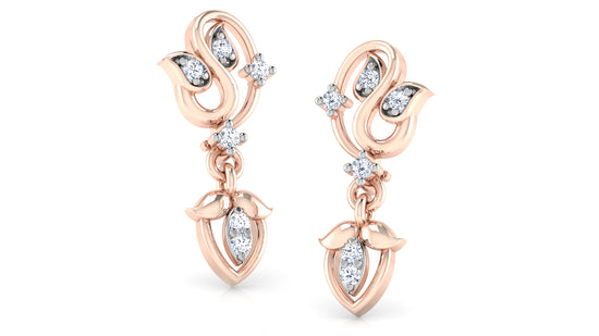 Curves n Leaves Synthetic Diamond Rose Gold Danglers order Online and Shop at Diahart