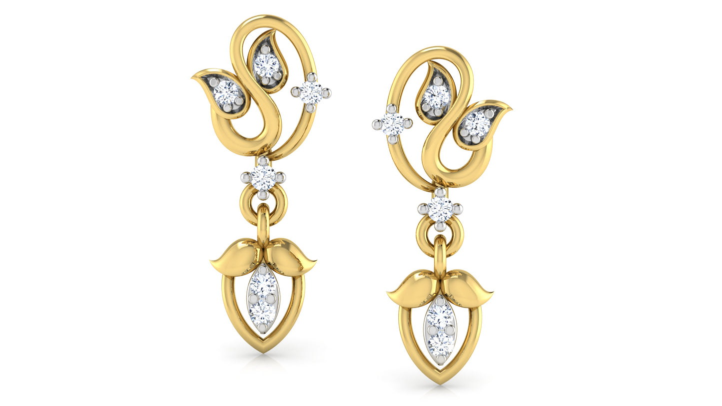 Curves n Leaves Synthetic Diamond Gold Danglers 