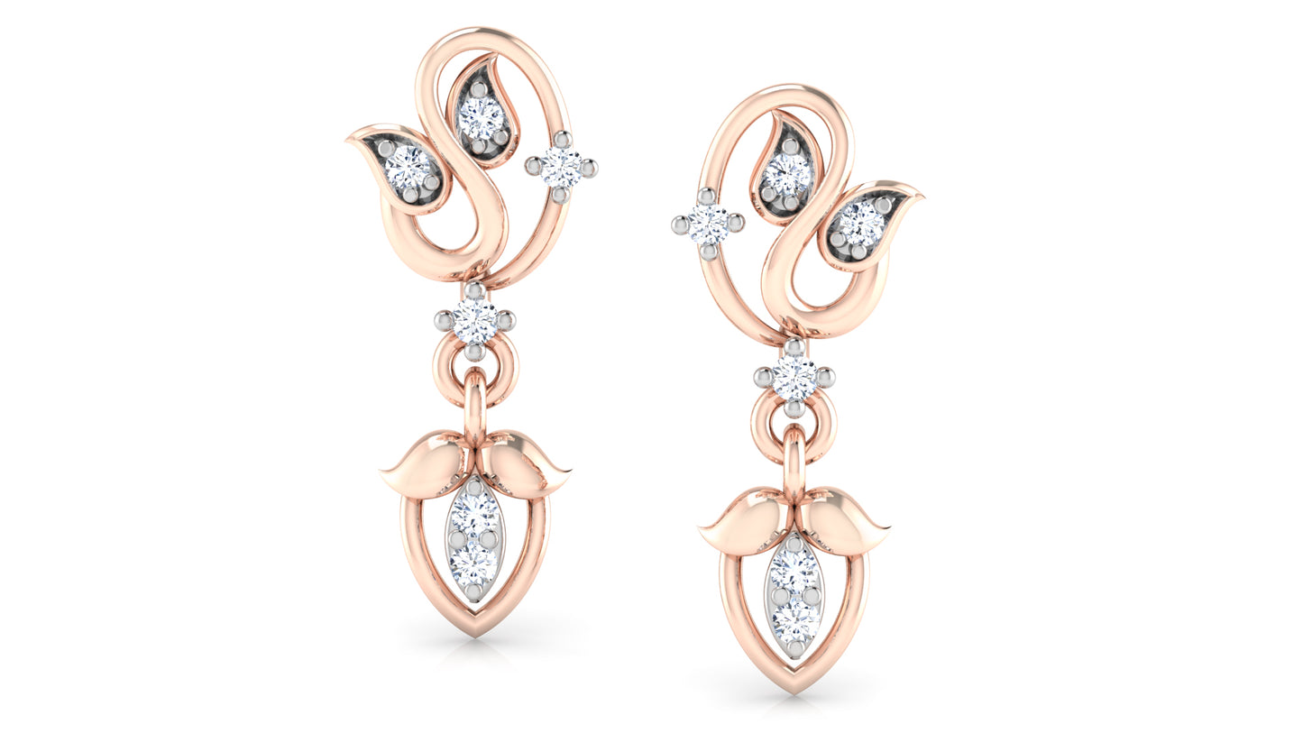 Curves n Leaves Synthetic Diamond Rose Gold Danglers 