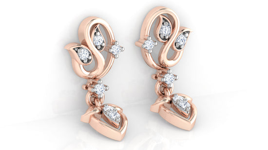 Curves n Leaves Synthetic Diamond Rose Gold Danglers Bottom View