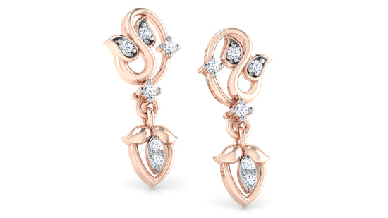 Eco Friendly Curves n Leaves Synthetic Diamond Rose Gold Danglers 