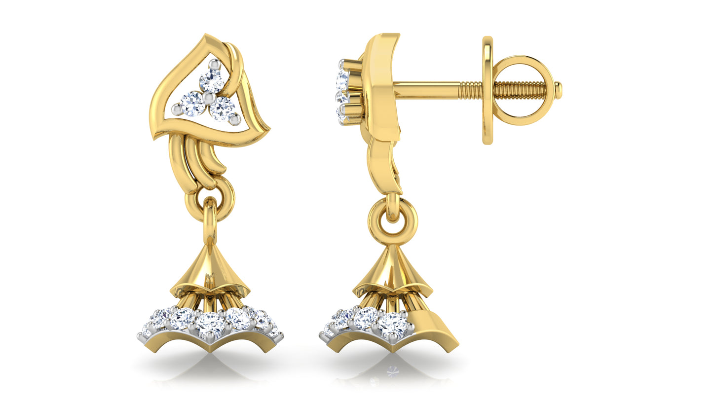 Precious Bells Lab Grown Diamond Gold Danglers Front and Side View