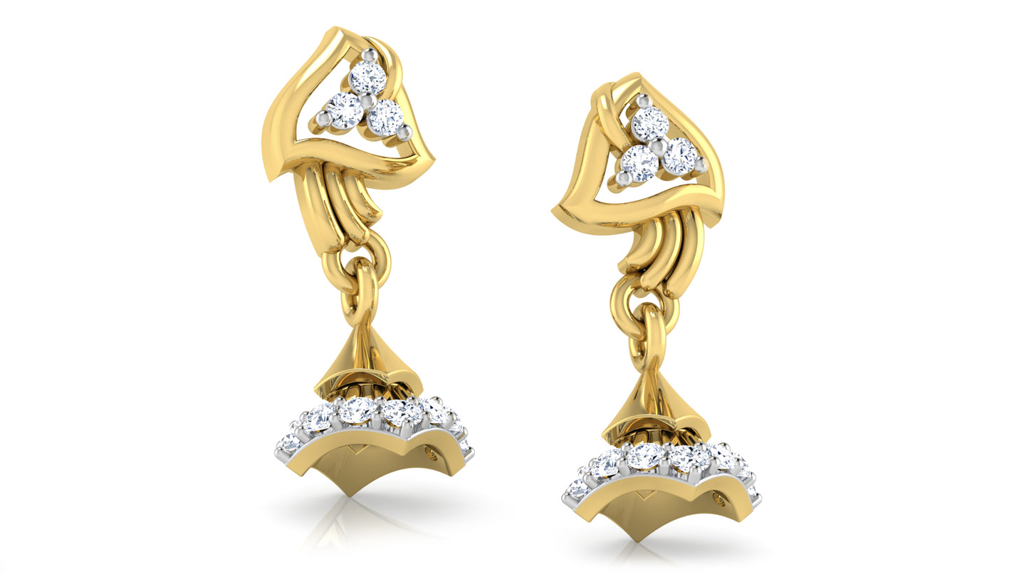 Modern and Styish Precious Bells Lab Grown Diamond Gold Danglers 