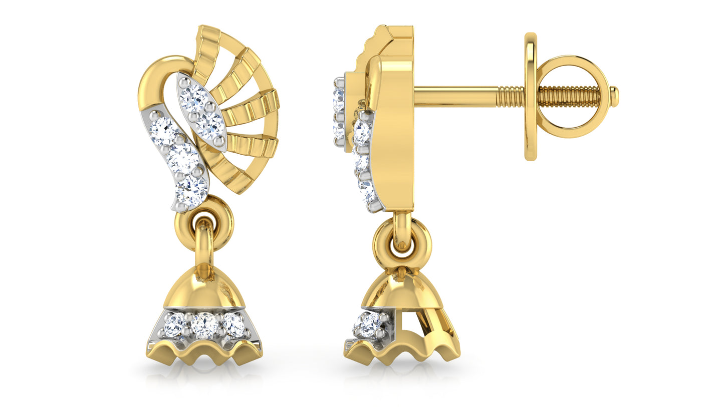 Style Stigma Diamond  Gold Danglers Front and Side View 